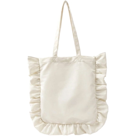 Hfppkn Elegant Ruffle Hobo Shoulder Bag, French Style Large Capacity Tote Handbag, White 39x39x2cm
