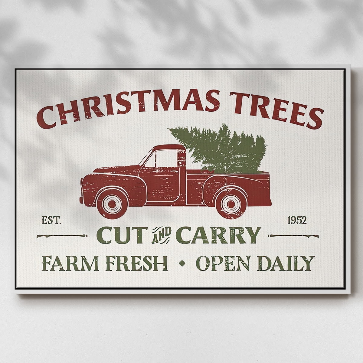 Christmas Farm Sign Collection A - Framed Gallery Wrapped Holiday Canvas - 27 x 41 - White Frame