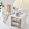 thumbnail image 5 of Desk Organizer with Rotating Pencil Pen Holder and 2 Small Drawers, Desk Caddy for Office Workspace Organization and Storage (White), 5 of 6