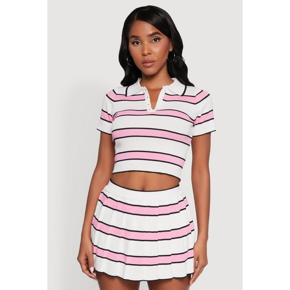 Womens Daisy Classic Fit Striped Cropped Polo Shirt