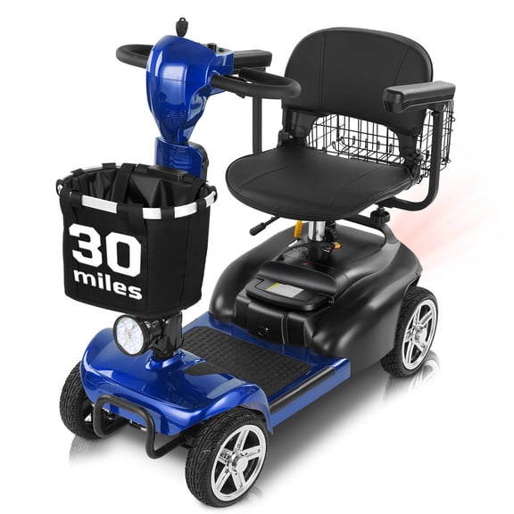 Mbxcooter 4 Wheel Mobility Scooter for Adults/Seniors,15-45 Miles Folding Electric Mobility Scooter,350W Electric Powered Wheelchair Device,Long Range Power Extended Battery,Dual Baskets