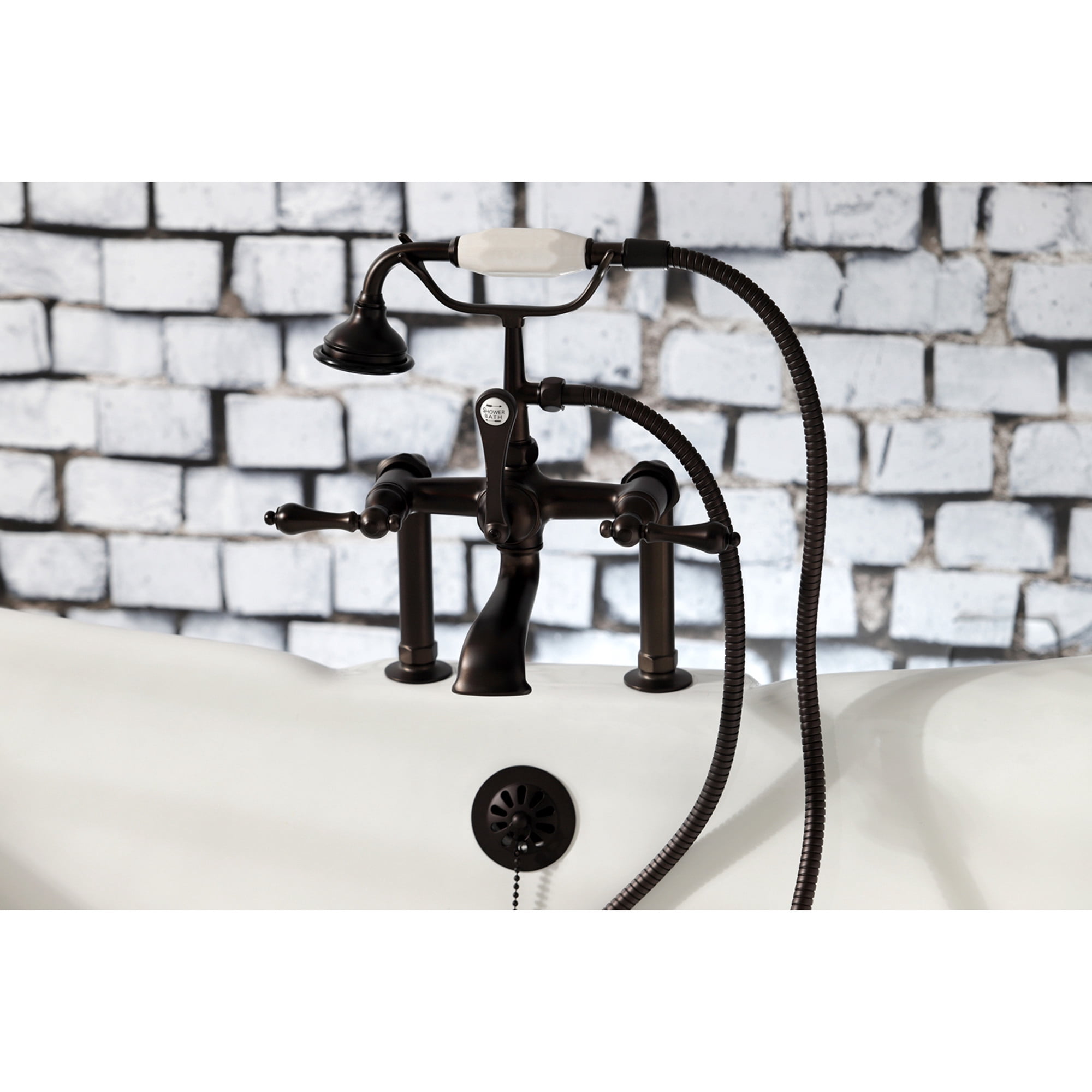 Kingston Brass AE103T5 Aqua Vintage 7" Center Deck-Mount Clawfoot Tub Faucet with Hand Shower, Oil Rubbed Bronze