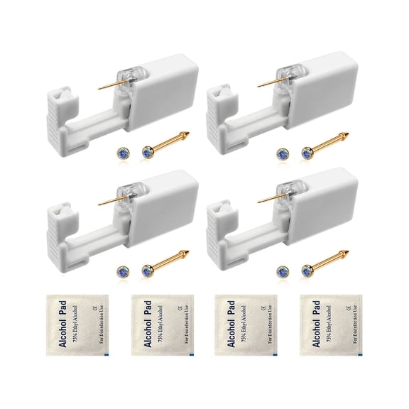 4 Pack Nose Piercing Kit, Disposable Safe Sterile Piercing Gun, Self Nose Piercing Unit For, Nose Stud Piercing Kit Tool (Gold)