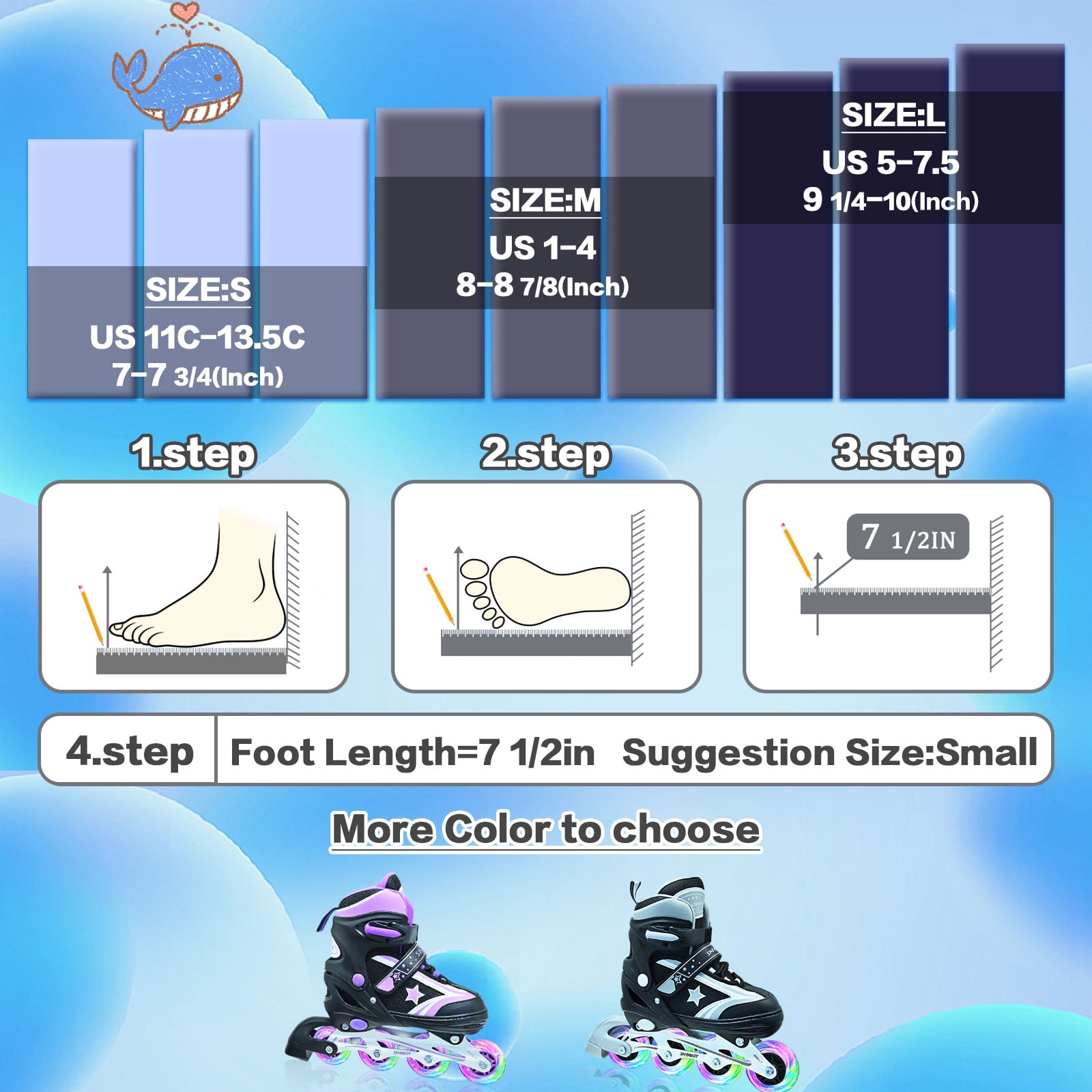 JZY Youth Inline Skates with 8 Glowing Light-Up Wheels,Durable Aluminum Frame for Beginners,For Boys & Girls Ages 5-12,For Indoor and Outdoor Skating