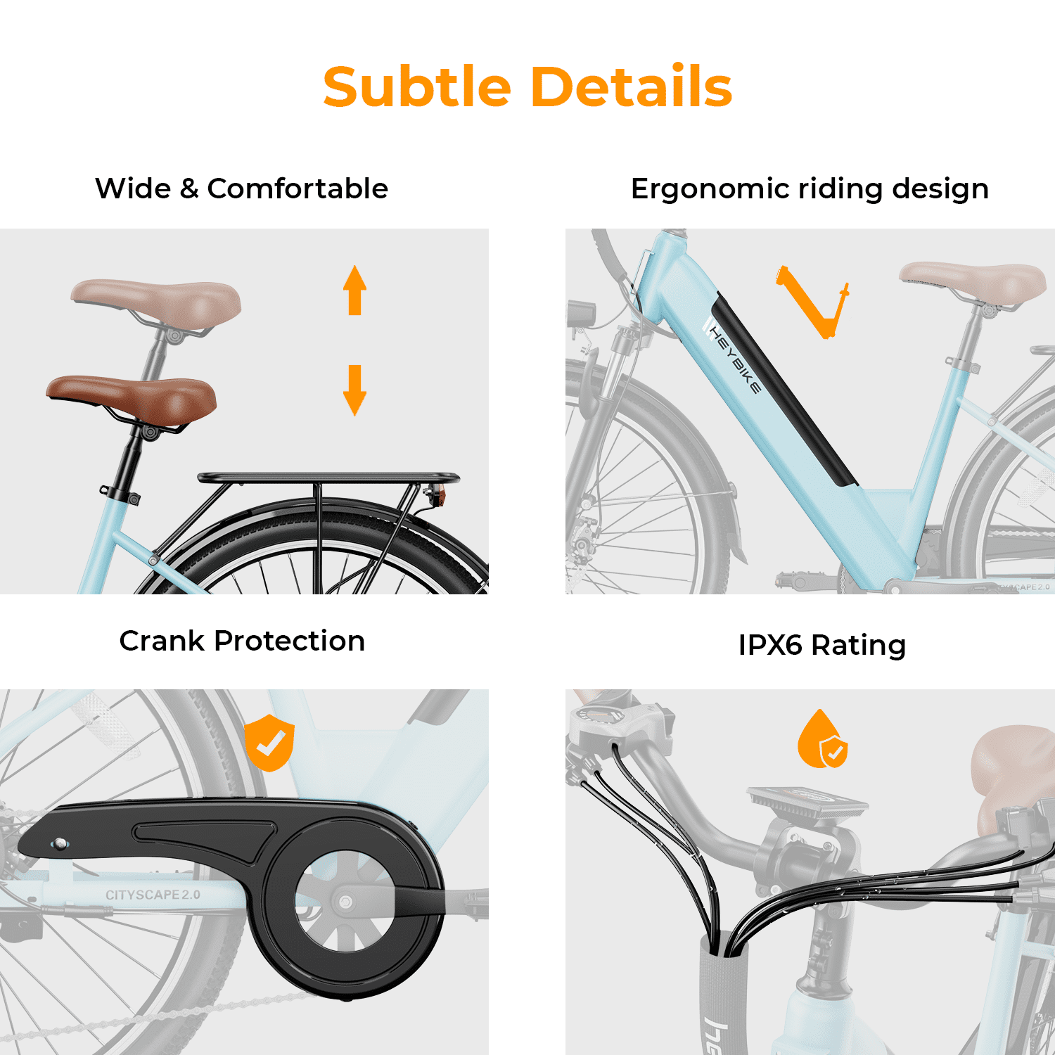 Heybike Cityscape 2.0 Electric Bike for Adults with 1000W Peak Motor, 36V 13AH Removable Battery Ebike, 26" Electric City Commuter Bike for Woman, 7-Speed Bicycles UL2849