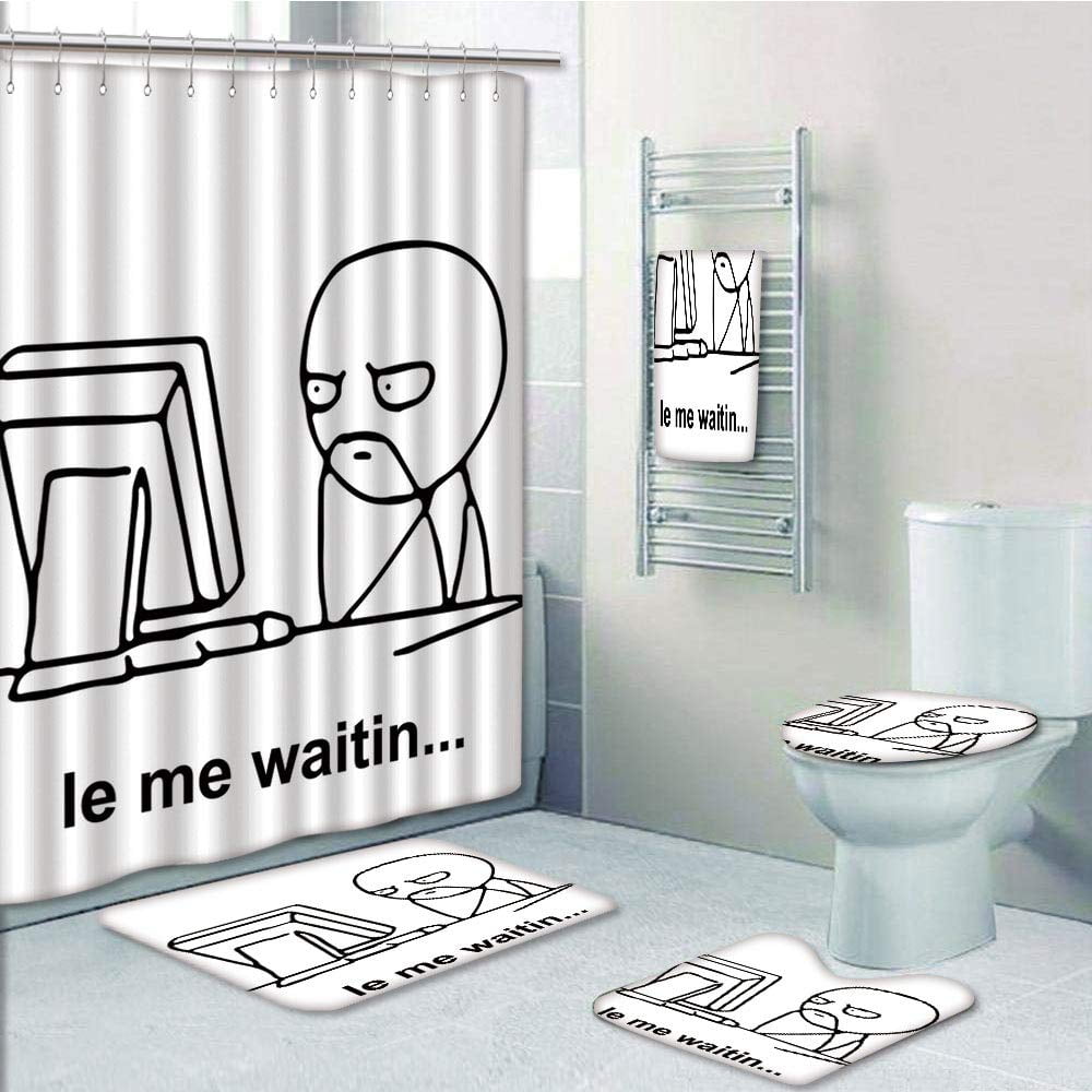 Humor Shower Curtain, Stickman Meme Face Icon Looking at Computer