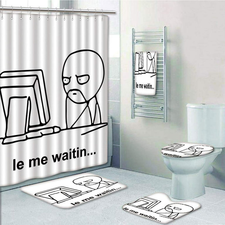 LIS HOME Bath Mat Stickman Meme Face Icon Looking at Computer