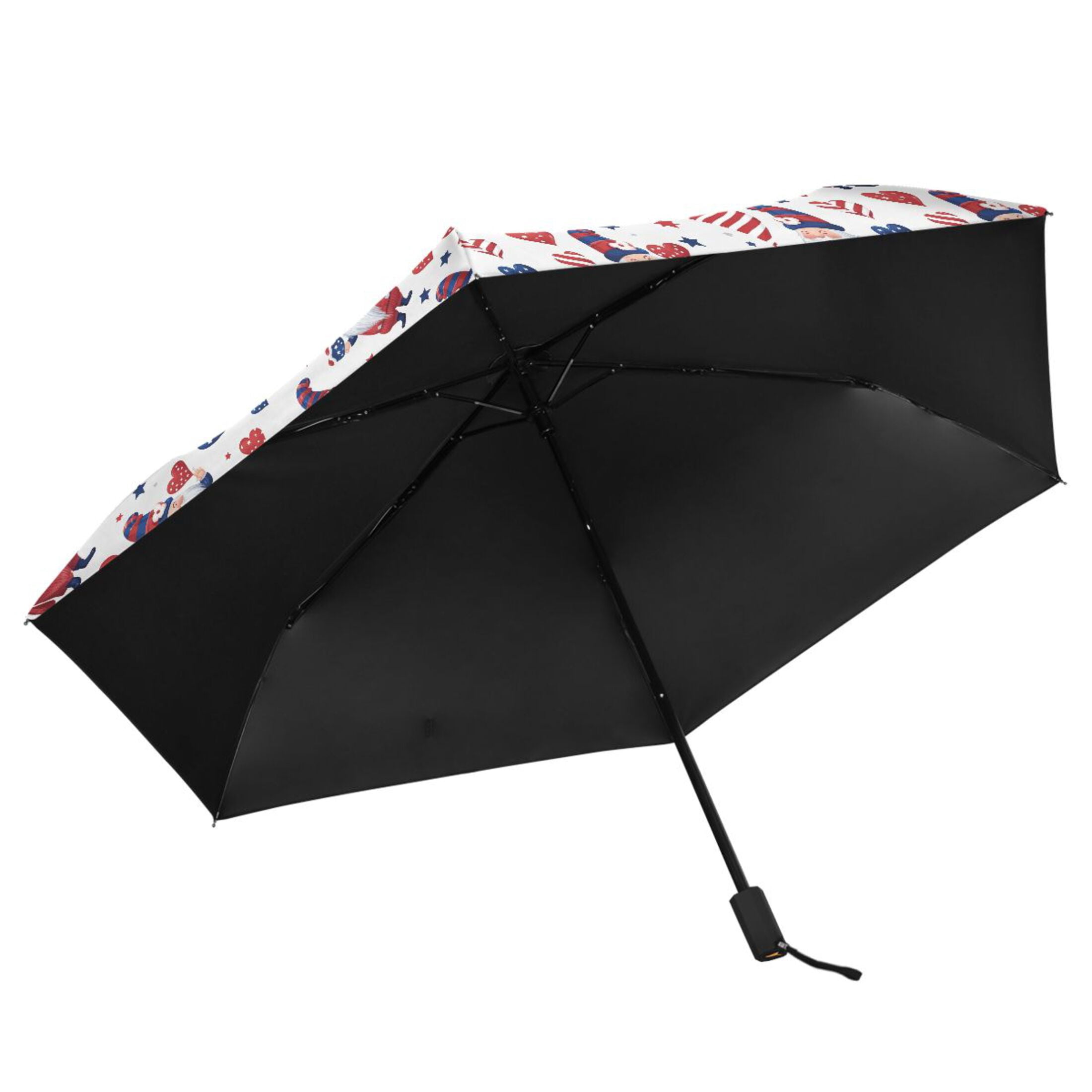 Dwarf Heart American Flag Compact Sun Umbrella Windproof Travel Umbrellas for Rain Strong Portable UV Protection