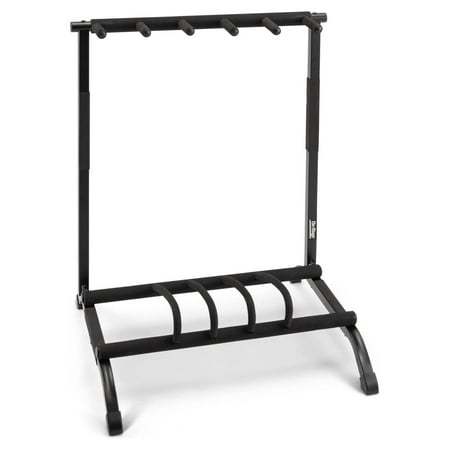 On-Stage GS7561 Five-Space Foldable Multi-Guitar Rack (Storage and Display for 5 Acoustic, Electric, and Bass Guitars, Multiple-Instrument Stand, Padded, Folding, Portable, Rubber Feet, Black)
