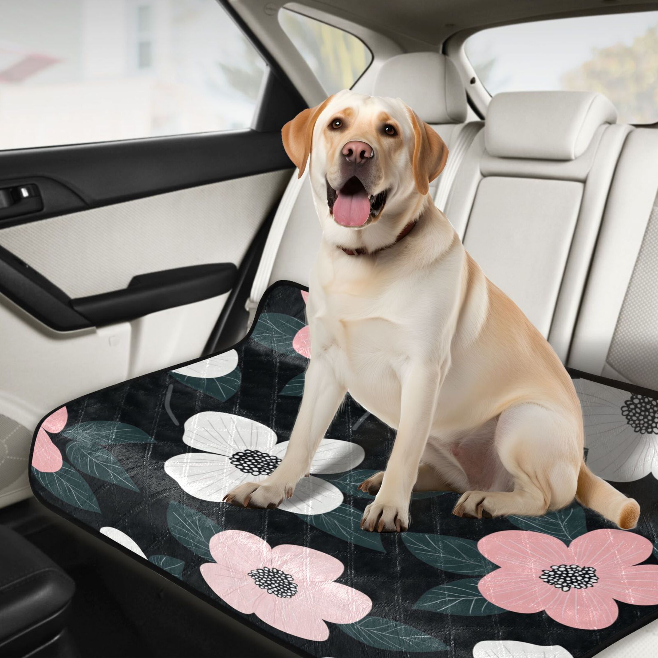 Qxltty Illustration Of Pink and White Flowers Cat litter Pads Pet Set of 3 Diaper Mats Center Anti-leakage Layer Absorbent Soft and Comfortable