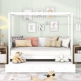thumbnail image 2 of Jopath Twin Size Floor Bed with Roof, Kids House Floor Bed with Trundle for Boys Girls White, 2 of 9