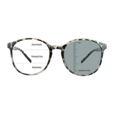 LAMBBAA Vintage Round Progressive Multifocal Presbyopic Glasses, Photochromic Gray Sunglasses for Men Women Readers (+0.00/+1.50 Magnification)