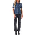 thumbnail image 2 of CAMISA DE CUERO PU INSPIRE CHIC CON BOTONES PARA MUJERES, BLUSA DE MANGA CORTA CON COLLAR, CHAQUETA, TOP DE FIESTA Y CLUB, TAMAÑO L AZUL, 2 of 5