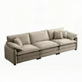 thumbnail image 4 of Modern Mid-Century 3-Seater Sectional Sofa with Tan Corduroy Fabric (220×80×75cm), 4 of 14