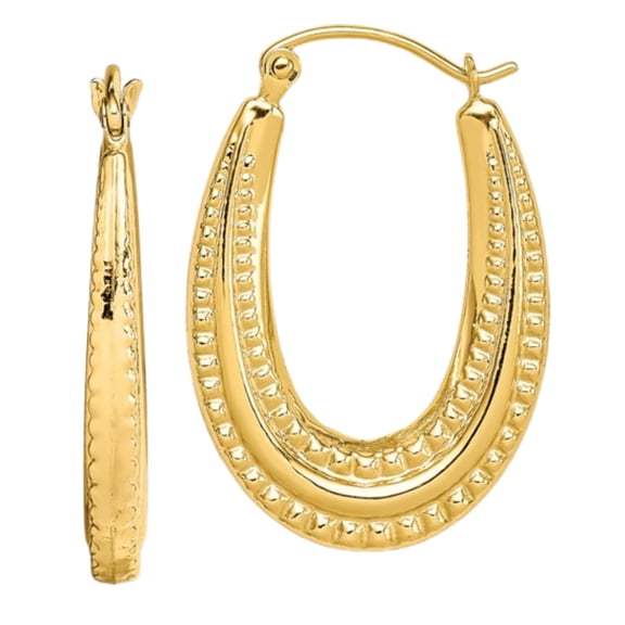 Fine Color Jewels Oval Hoop Earrings Women’s 10K Yellow Gold Hollow Polished Wire Clutch Creole Hoops