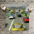 thumbnail image 3 of Ambesonne Video Game Quilted Bedspread Set 3 Pcs, Sports Racing Theme, King Size, Multicolor, 3 of 3