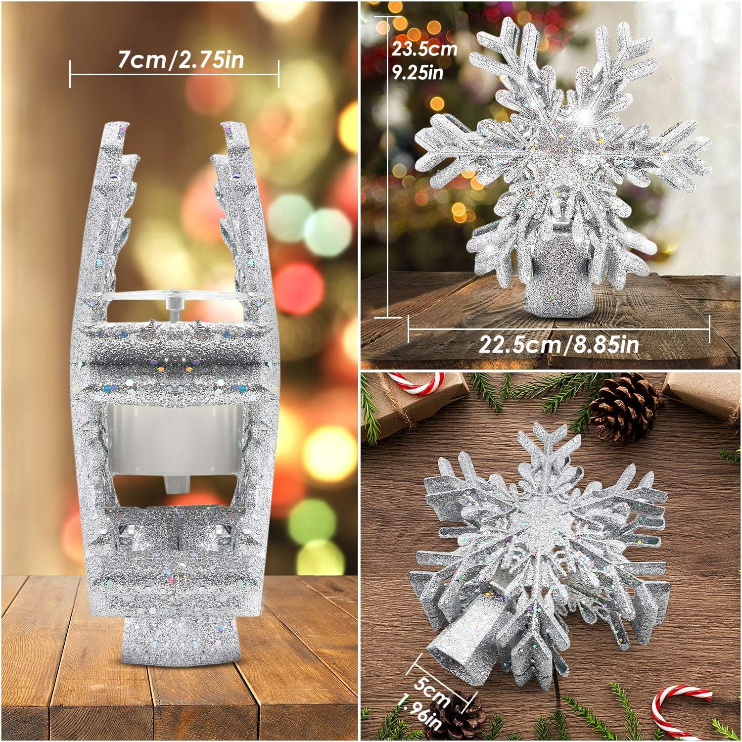 Dearhouse 3D Snowflake Christmas Tree Topper Lighted Tree Toppers with LED  Rotating Projector Lights, Silver Snowflake Tree Topper for Christmas Tree  Decorations 