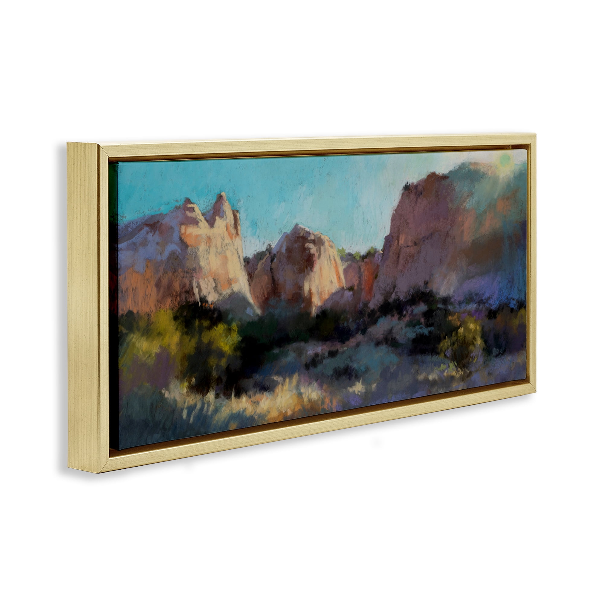 Stupell Industries Desert Cliffs Valley Landscape & Nature Painting Gold Floater Framed Canvas Art Print Wall Art, 25 x 11