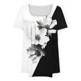 thumbnail image 5 of Frostluinai Womens Plus Size Tops Tunic Short Sleeve Floral Shirts Square Neck Pleated Tshirts Casual Color Block Blouses Funny Shirts for Women, 5 of 5