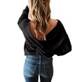 thumbnail image 4 of Womens Twist Front V‑Neck Off‑Shoulder Cropped Pullover Sweater Long Sleeve Casual Fall Tops, 4 of 4
