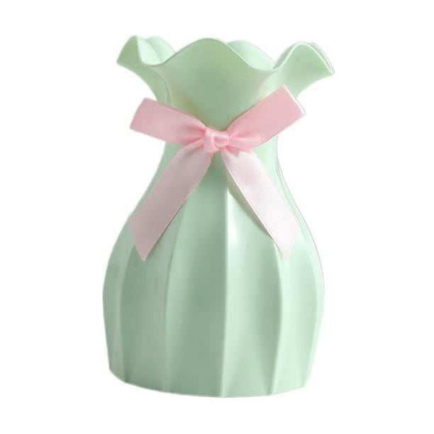 Jarrón europeo decorativo con forma de flor minimalista y boca de hoja de loto verde
