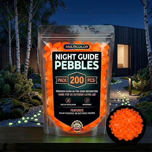 Glow in The Dark Rocks Outdoor, Glow in The Dark Garden Stones Night Guide Pebbles, Luminous Landscaping Rocks for Walkway Driveway Yard Patio Aquarium Fish Tank Decor (200, Orange)