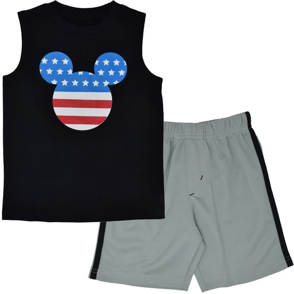 Disney Mickey Mouse Toddler Boys Graphic T-Shirt Mesh Shorts Set Black/Grey 2T