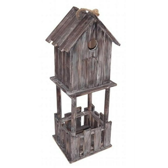Cheung's Wooden Decorative Birdhouse with Small bottom planter - Silver