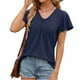 thumbnail image 2 of Camiseta de manga corta con cuello en V y pliegues para mujer, corte holgado, color liso, para uso informal o en la playa, 2 of 5