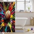 thumbnail image 3 of Manfei Boys Rugby Shower Curtain 72Wx72L, Sports Gaming Bathroom Curtain, Black Multicolor Brown, 3 of 5