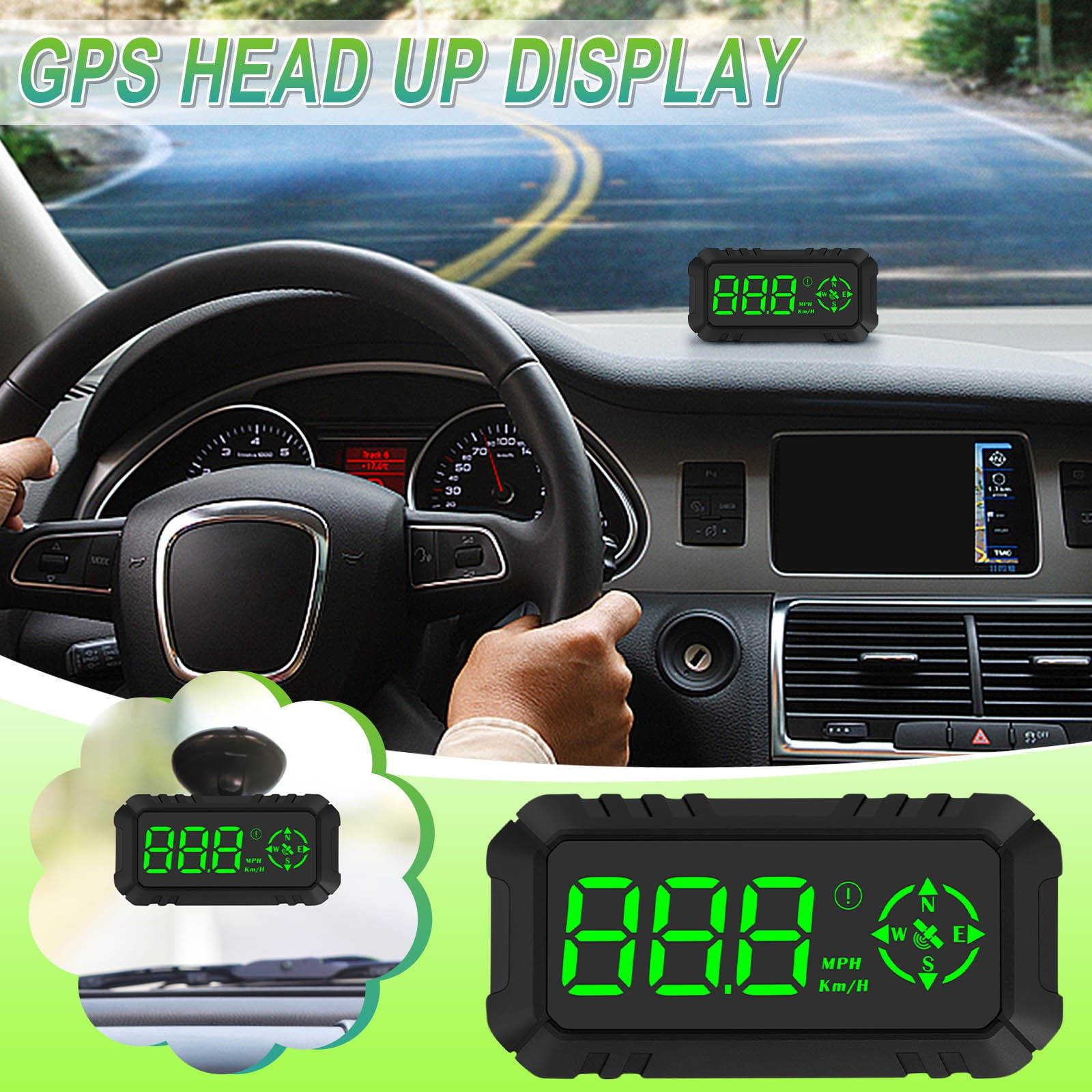 BCSMMCAR GPS HUD Head-Up Display – MPH/KMH Speedometer With Compass & Overspeed Alarm