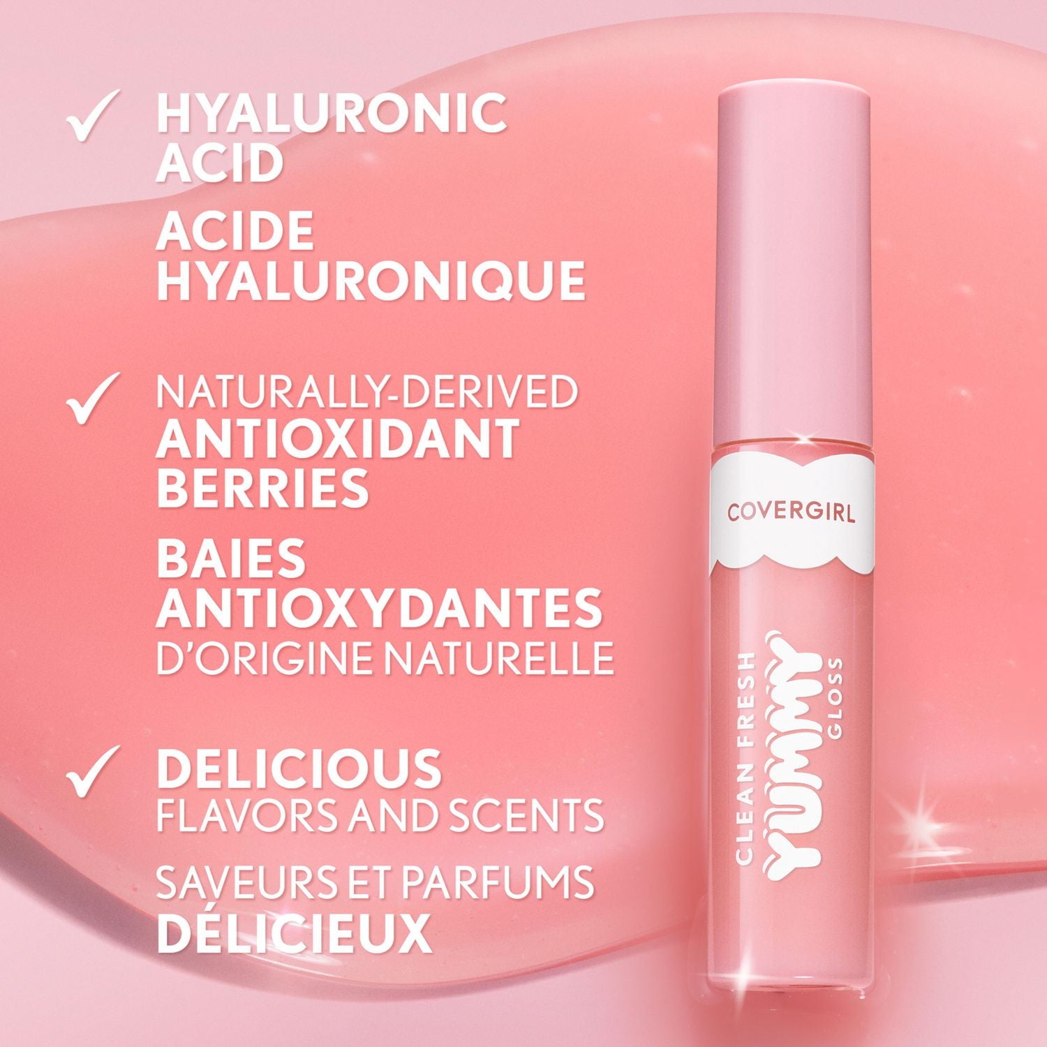 COVERGIRL Clean Fresh Yummy Gloss infused with Hyaluronic Acid and naturally-derived Antioxidants, clean, vegan and gluten-free