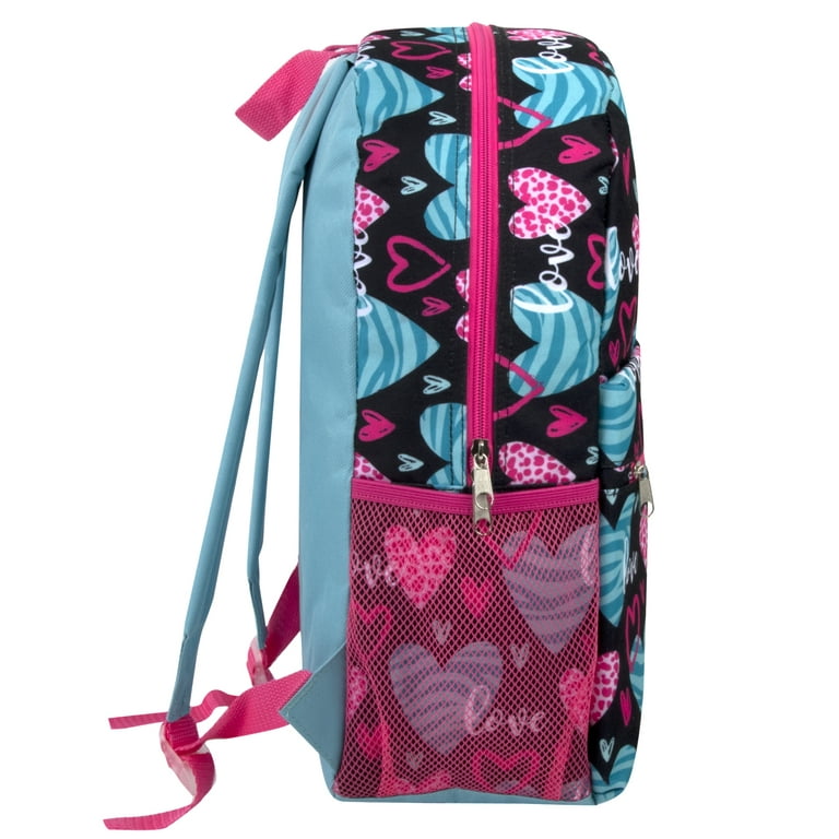 Heart Girls Backpack with Lunch Box and Water Bottle 6 Piece Set 16 inch
