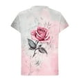 thumbnail image 4 of ZQUUVOU Womens 2025 T-Shirts Casual Printed Floral Short Sleeved V-Neck Tops(D-Pink,2XL), 4 of 5