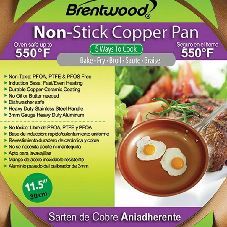 Brentwood Induction Copper 11 Inch Frying Pan with Non-Stick, Ceramic  Coating