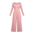 thumbnail image 5 of Edvintorg Rompers for Women One Piece Square Neck Long Sleeve Loose Casual Jumpsuit with Wide Leg Pant Trendy Womens Clothes S-2XL Pink, 5 of 6