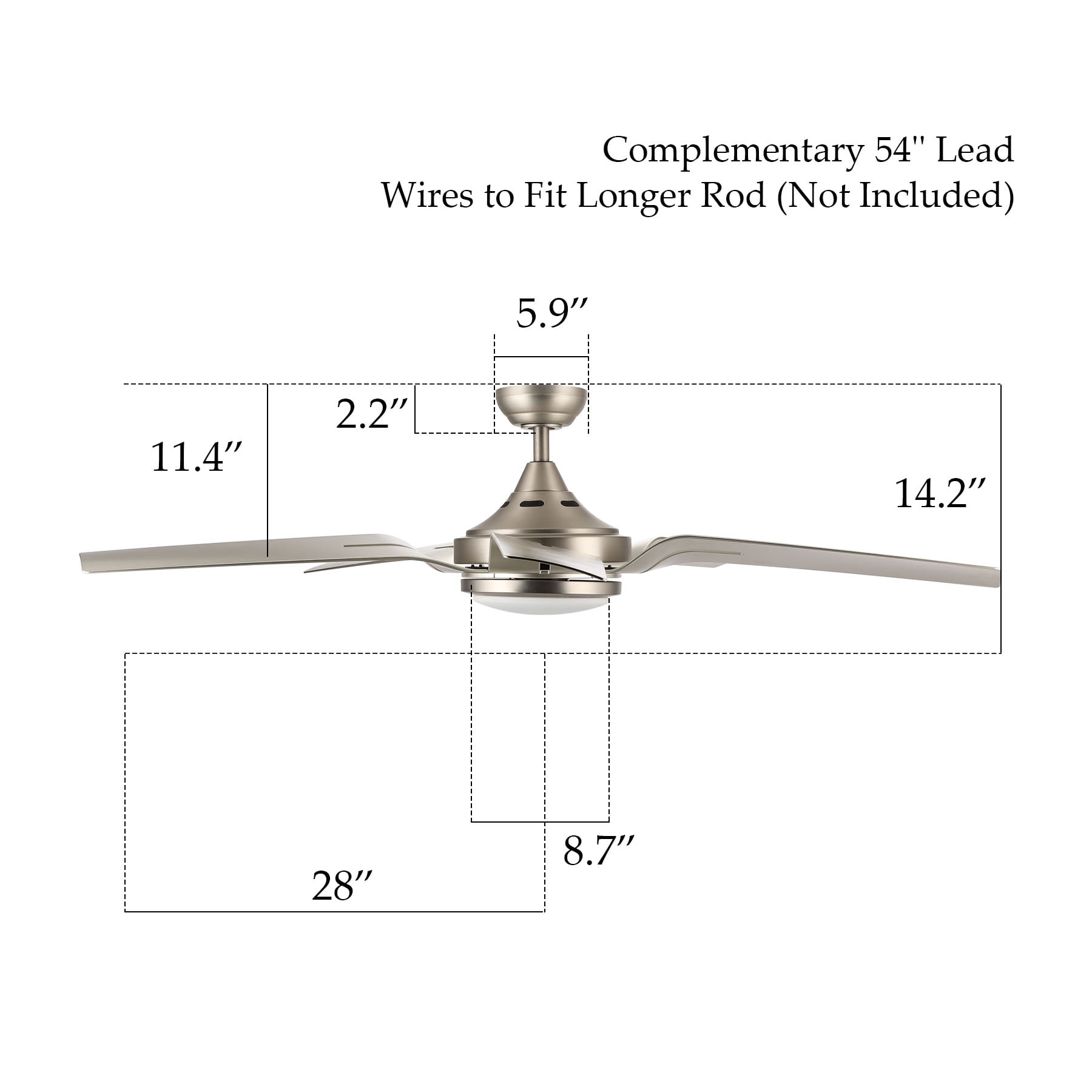 56-Inch Contemporary Ceiling Fan with Five Silver ABS Blades and White Glass LED Light Kit (15W 3000K) Brushed Nickel Finish Remote Control
