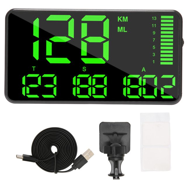 Pantalla HUD universal para coche, color negro, con GPS, satélite, medición de velocidad, alarma de fatiga al conducir, fuente de alimentación USB para vehículo.