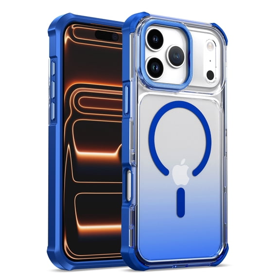 GJL Magnetic Case for iPhone 18 Pro Max, Gradient Clear Shockproof Phone Cover, Electroplated Camera Frame, Blue