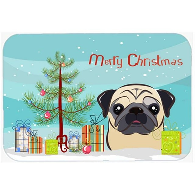 Carolines Treasures BB1634JCMT Christmas Tree & Fawn Pug Kitchen or Bath Mat, 24 x 36