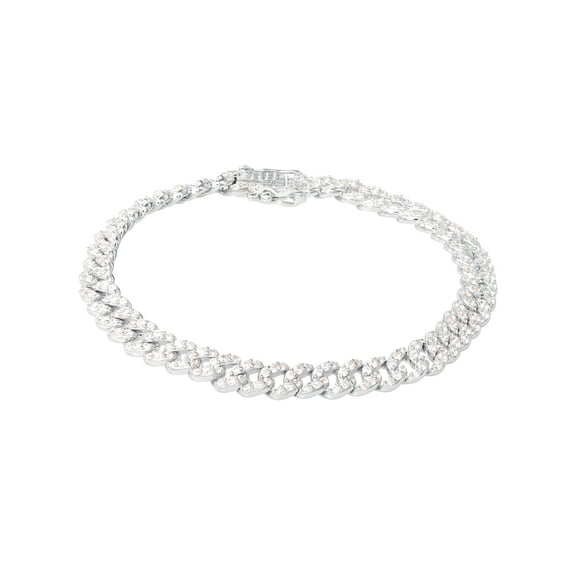 Brilliance Simulated Diamond Link Bracelet in Sterling Silver, 7"