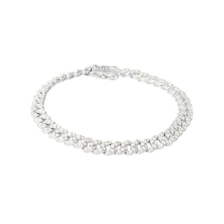 Brilliance Simulated Diamond Link Bracelet in Sterling Silver, 7"