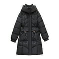thumbnail image 6 of Breezora Women's Casual Longline Padded Coat Mid Waist Thick Thermal Cotton Blend European Style Winter Jacket L Size Black, 6 of 9