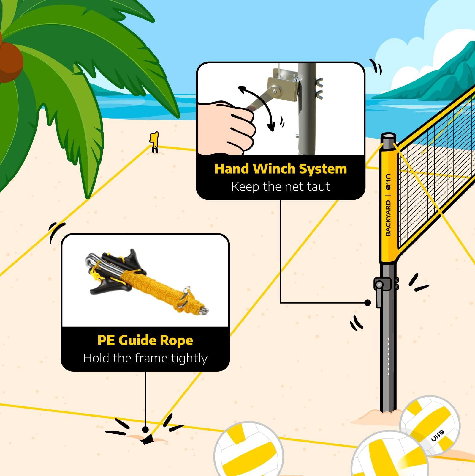 Outdoor Volleyball And Badminton Combo Set - Includes Adjustable Height Anti-sag Net  Air Pump 4 Rackets 2 Shuttlecocks Boundary Line Marker Carrying Bag