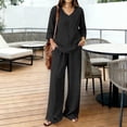 thumbnail image 2 of Lounge Sets for Women Women's 2 Piece Linen Sets Summer Two Piece Outfits 3/4 Sleeve Tops Casual Dress Lounge Capris Pants Set Travel Outfits QURATI L, 2 of 4