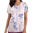 thumbnail image 2 of EGNMCR Sarraus pour Femmes Mode pour Femmes Col en V Imprimé de Feuilles de Plantes Manches Courtes Poche Combinaison Haut Cadeaux pour Femmes, 2 of 4