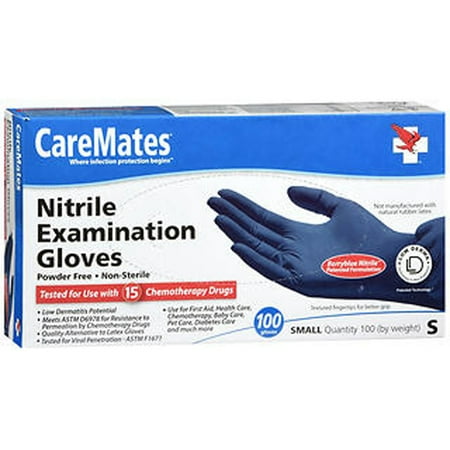 CareMates Powder-Free Nitrile Examination Gloves, Small, 100 Count