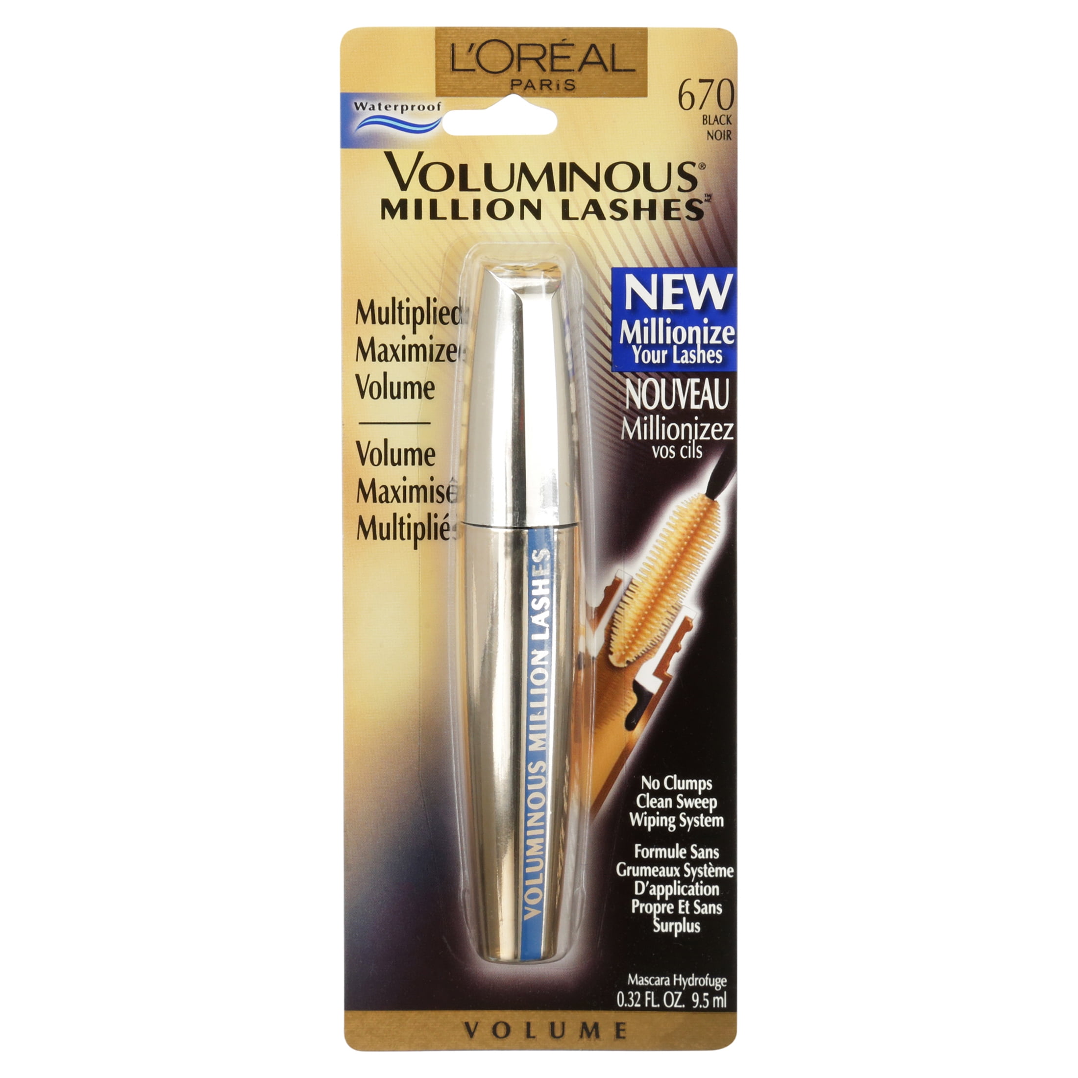 L'Oreal Voluminous Million Lashes Waterproof Mascara, Blackest Black -