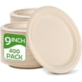 thumbnail image 1 of Paper Plates Bulk, 100% Compostable Paper Plates 9 inch, Heavy Duty Paper Plates for Party, BBQ, Eco Friendly Disposable Plates, Paper Dinner Plates 400 Count, Brown Paper Plates Recycled, 1 of 6