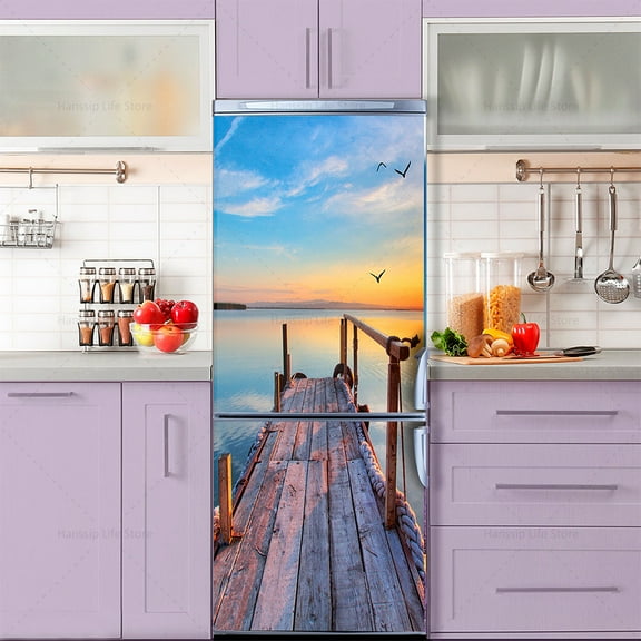 Double Door Refrigerator Sticker Vinyl PVC Waterproof Refrigerator Creative Decoration Beautificatio